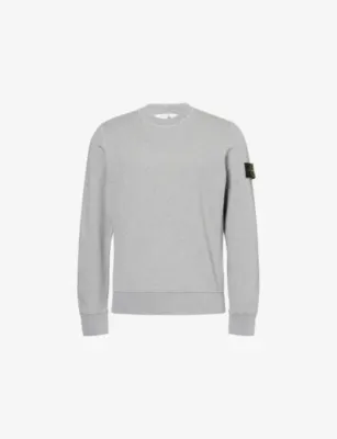 STONE ISLAND Badge Crewneck Cotton-Jersey Sweatshirt