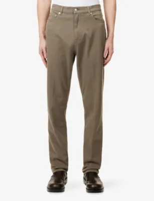 DUNHILL Five-Pocket Straight Cotton Twill Trousers in DRAB, additional product view 3