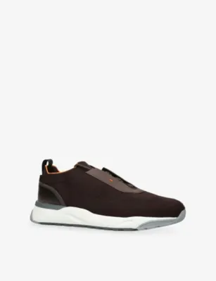 SANTONI Tech Knit Leather and Mesh Trainers - EUR 42 / 8 UK MEN in Dark Brown, additional product view 3