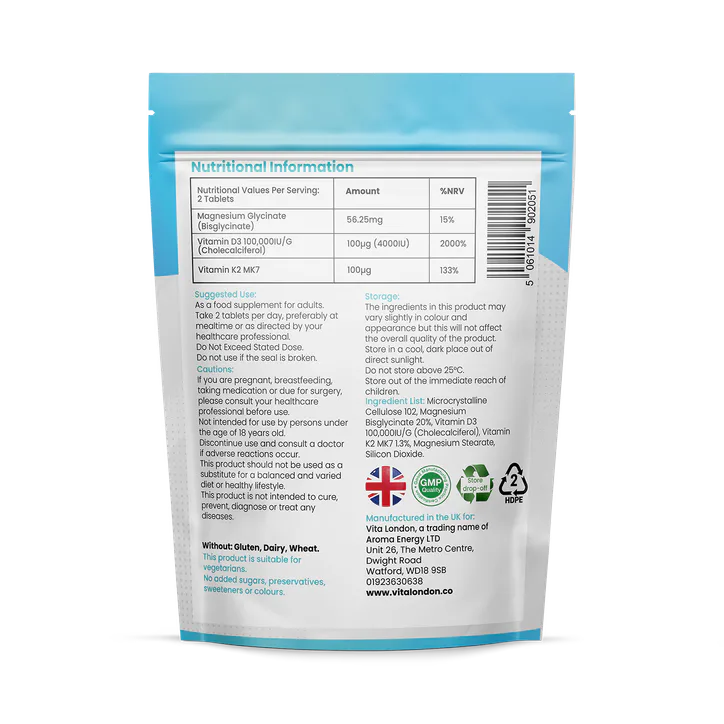 Vita London Vitamin D3 + K2 Supplement 4000IU 180 Tablets detail 2