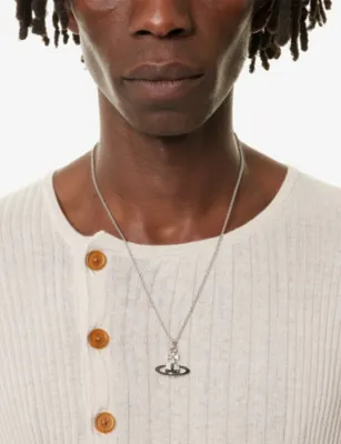 VIVIENNE WESTWOOD Man. Mayfair Bas Relief Rhodium-Plated Brass and Crystal Pendant Necklace detail 2