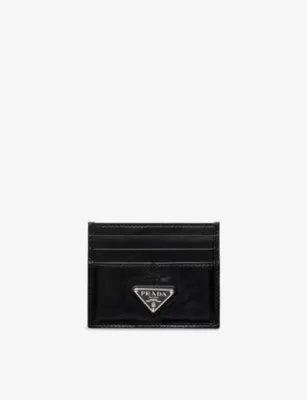 PRADA Enamelled-Logo Leather Card Holder - BLACK