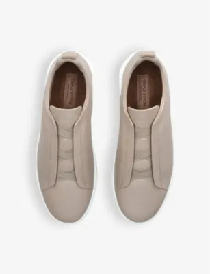 ZEGNA Triple Stitch Secondskin Shearling Leather Low-Top Trainers - EUR 39 / 5 UK MEN in GREY MID, additional product view 2
