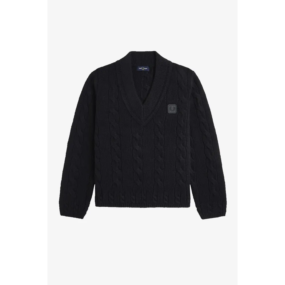 Fred Perry Men's Cable Knit Wool V-Neck Jumper