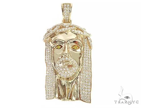 RINA - For Him CUSTOM 14K Yellow Gold Custom Made Jesus Diamond Pendant With Canary Eyes 65295 in Rose Gold – Pendant