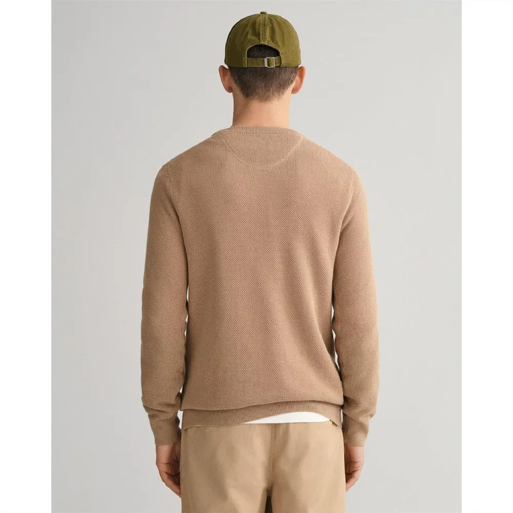 Gant Cotton Piqu¿ Crewneck Sweater in Khaki, additional product view 2