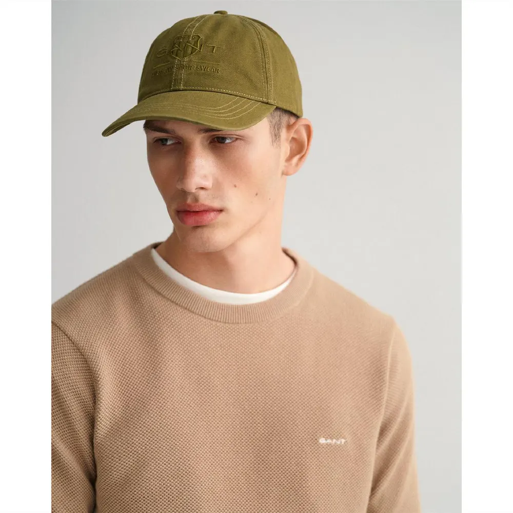 Gant Cotton Piqu¿ Crewneck Sweater in Khaki, additional product view 3