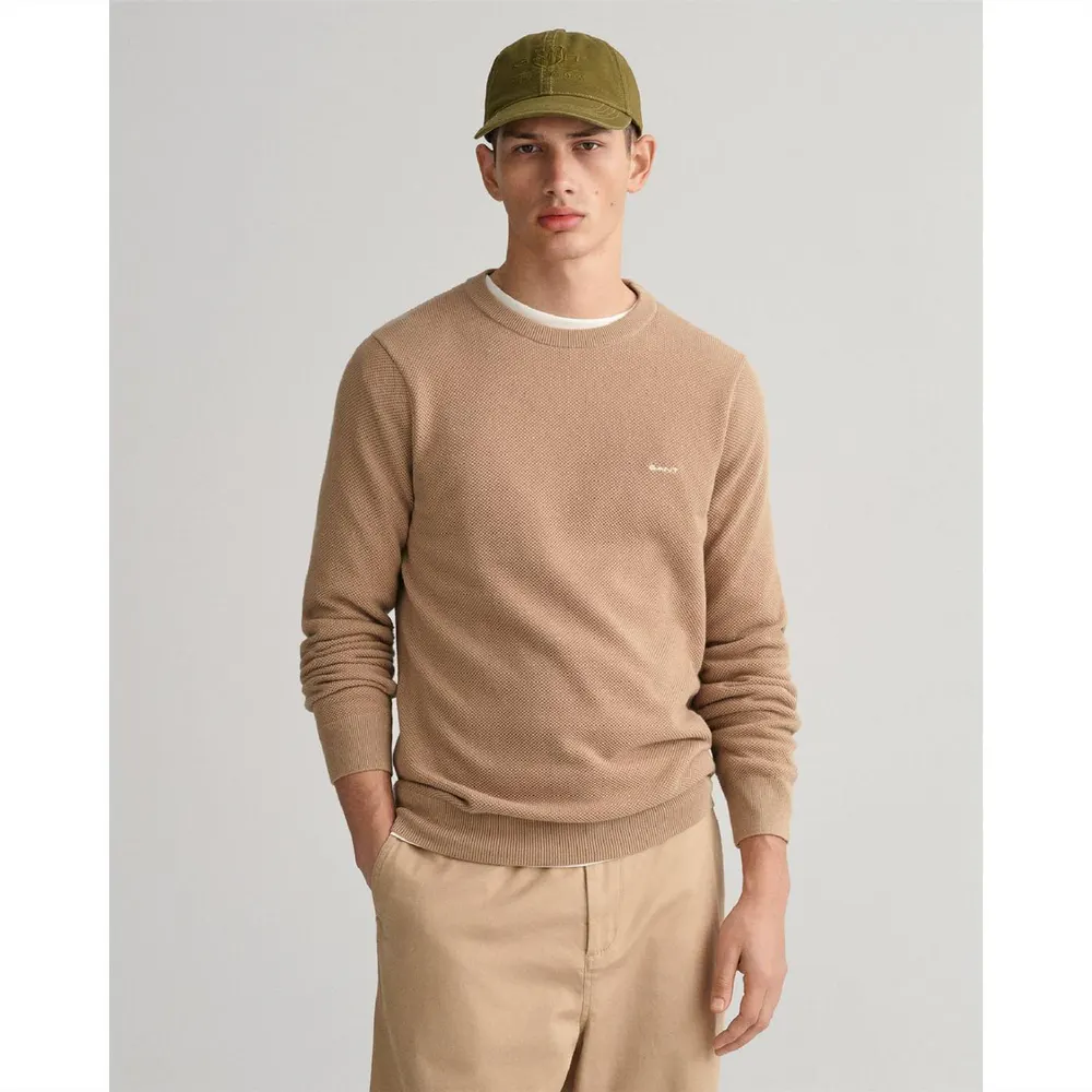 Gant Cotton Piqu¿ Crewneck Sweater in Khaki – Clothing