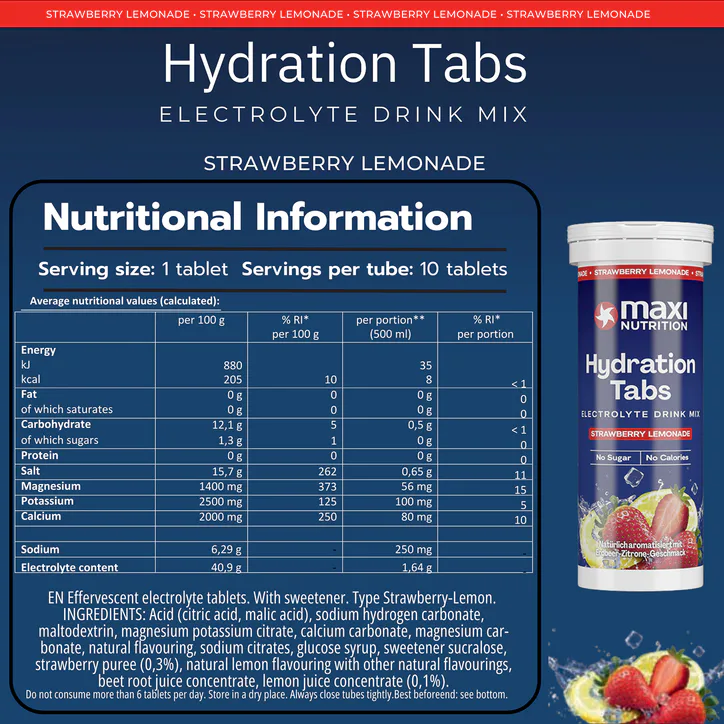 Maxi Nutrition MaxiNutrition Hydration tabs, Strawberry Lemonade, Zero Sugar 6 x 10 Tablets (6 Pack) detail 2