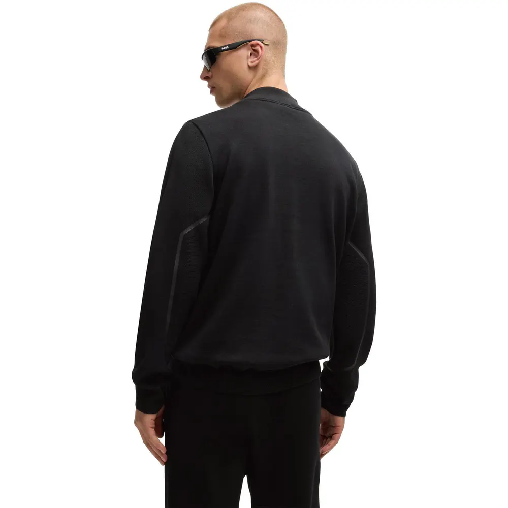 Boss Men's Zip Neck Cotton Long Sleeve Crew Neck Jumper detail 3