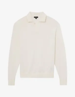 REISS Open-Collar Cotton Polo Jumper - BORDEAUX detail 2