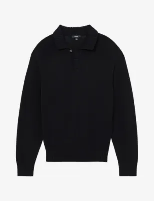REISS Open-Collar Cotton Polo Jumper - BORDEAUX detail 3