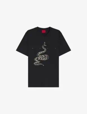 HUGO Snake-Print Short-Sleeved Cotton-Jersey T-Shirt