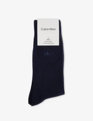 CALVIN KLEIN Logo Stretch-Cotton Crew Socks Pack of Three - White/light Gry Mel/blk - 9-11 detail 3