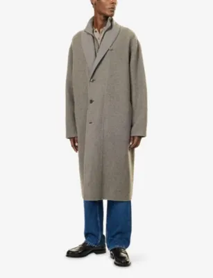 GIORGIO ARMANI Shawl-Collar Cashmere, Silk And Cotton Overcoat in Marrone Medio Melange, additional product view 2