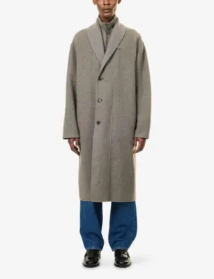 GIORGIO ARMANI Shawl-Collar Cashmere, Silk And Cotton Overcoat in Marrone Medio Melange, additional product view 3