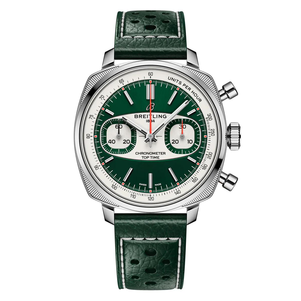 Breitling Top Time B01 Racing 38mm Mens Watch Green Leather