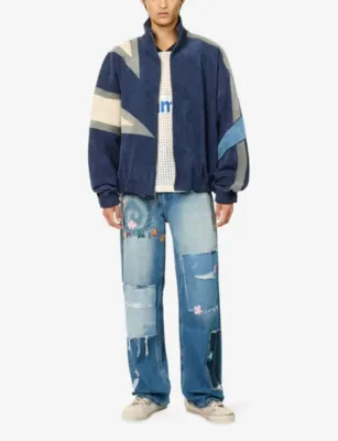 NAHMIAS Wipeout Embroidered-Patches Denim Jeans in INDIGO, additional product view 2