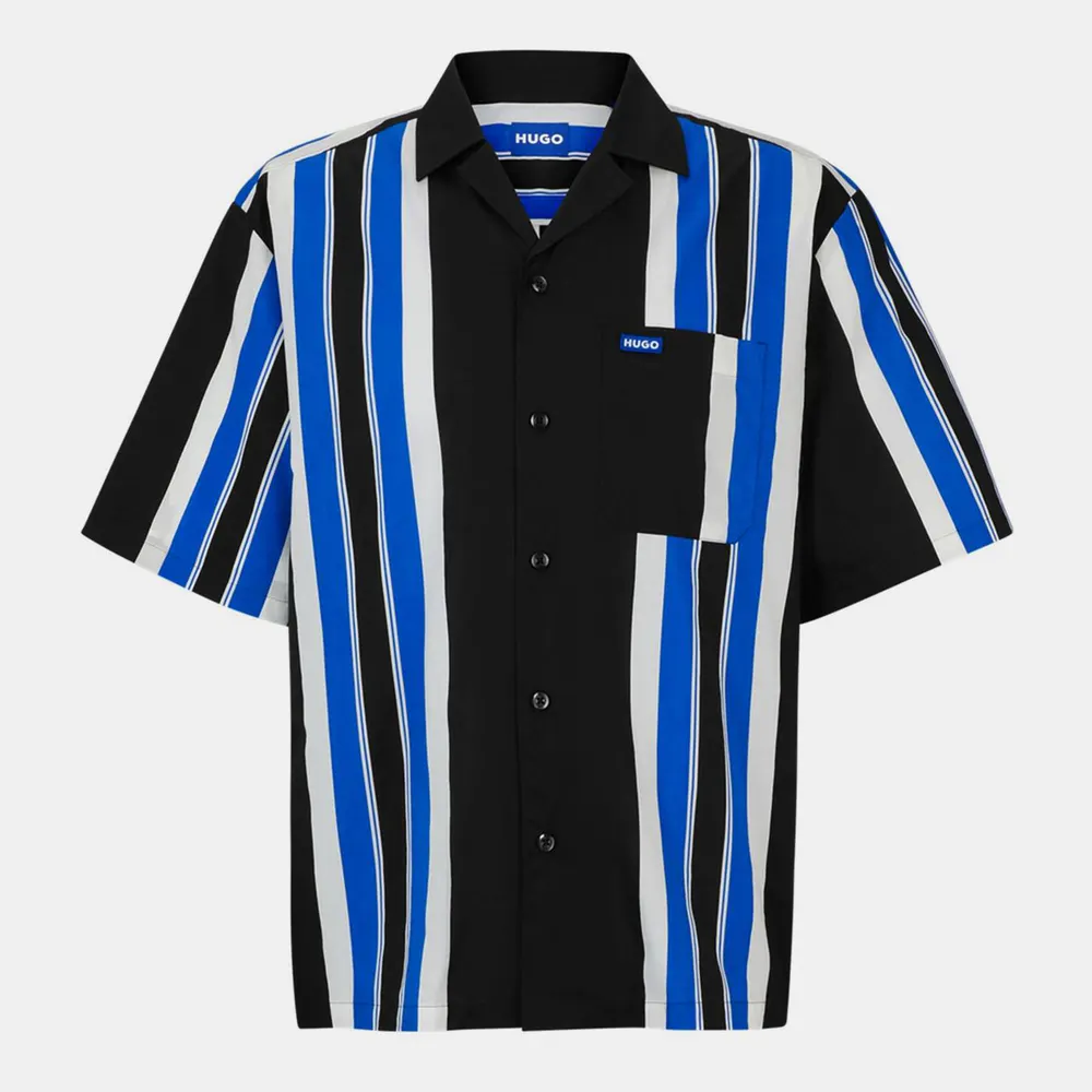 Hugo Men's Eligino Blue Short Sleeve Patterned Shirt