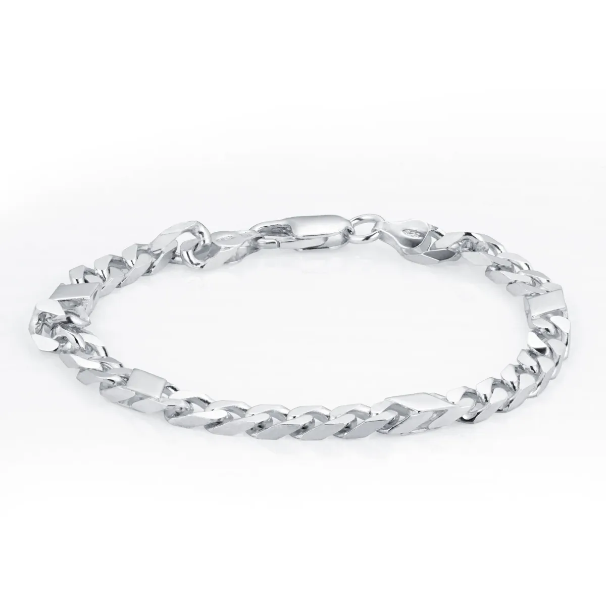 For Him Sterling Silver Mens 8.5 Inch 6mm Bar & Curb Bracelet