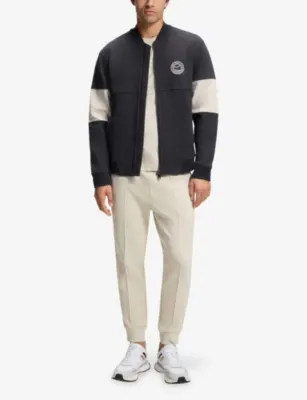 BOSS Brand-Embroidered Zip-Up Cotton-Blend Sweatshirt detail 2