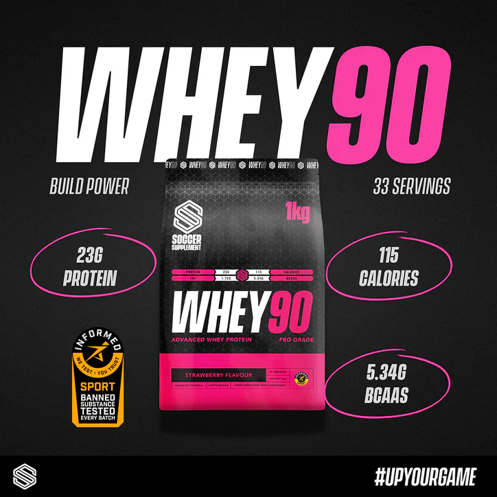 Soccer Supplement Whey90 Whey Protein Powder Strawberry 23g Protein, - 33 Servings, additional product view 2