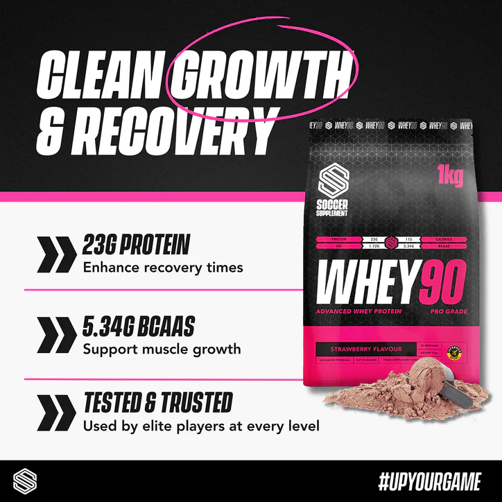 Soccer Supplement Whey90 Whey Protein Powder Strawberry 23g Protein, - 33 Servings, additional product view 3