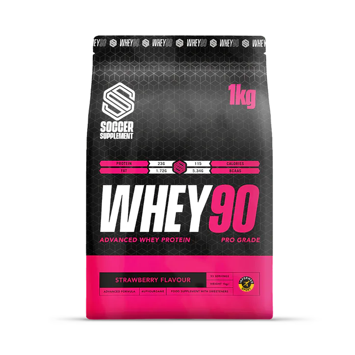 Soccer Supplement Whey90 Whey Protein Powder Strawberry 23g Protein, - 33 Servings
