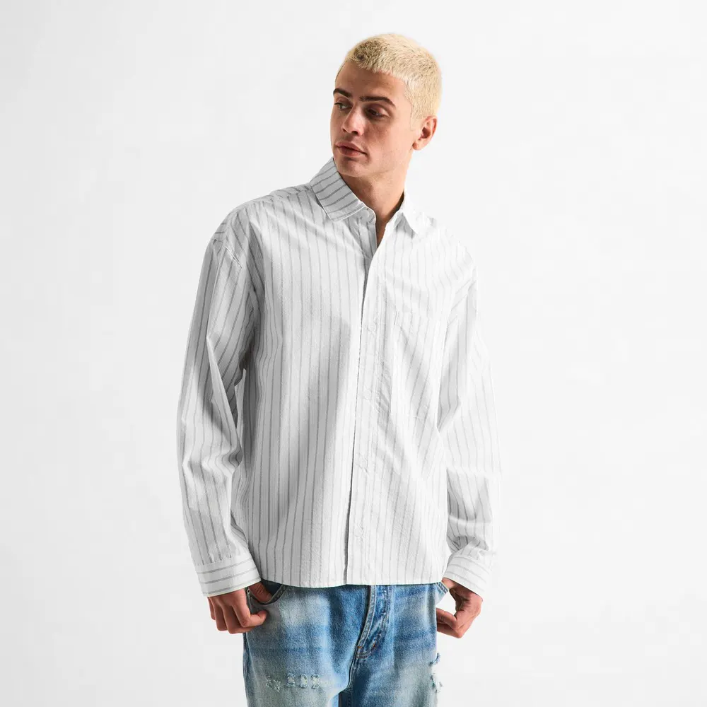 MKI MIYUKI ZOKU Men's Stripe Long Sleeve Patterned Shirt detail 3