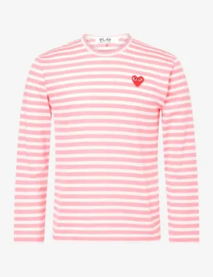 COMME DES GARCONS PLAY Striped Heart Motif-Logo Long-Sleeve T-Shirt