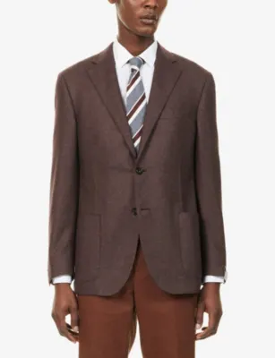 CORNELIANI Herringbone Single-Breasted Wool and Cashmere-Blend Jacket detail 3