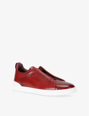 ZEGNA Triple-Stitch Low-Top Leather Trainers - EUR 45 / 11 UK MEN in WINE, additional product view 3