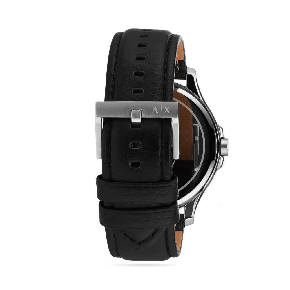 Armani Exchange Three-Hand Date Black Leather Mens Watch detail 3