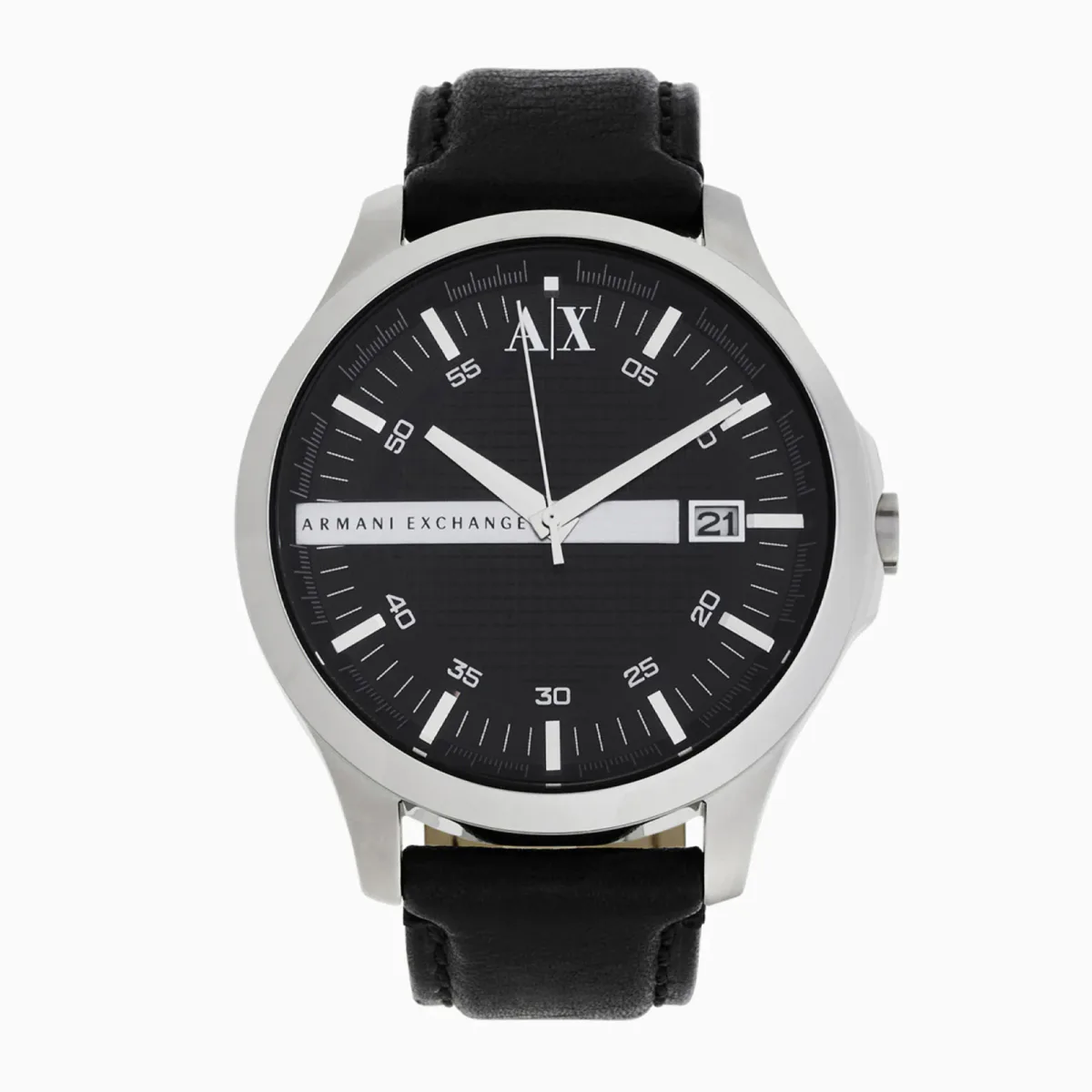Armani Exchange Three-Hand Date Black Leather Mens Watch