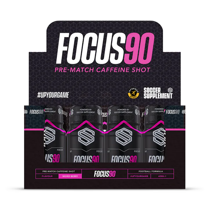 Soccer Supplement Focus90 Energy Shots 250mg Caffeine 12 Pack - Mixed Berry Flavour