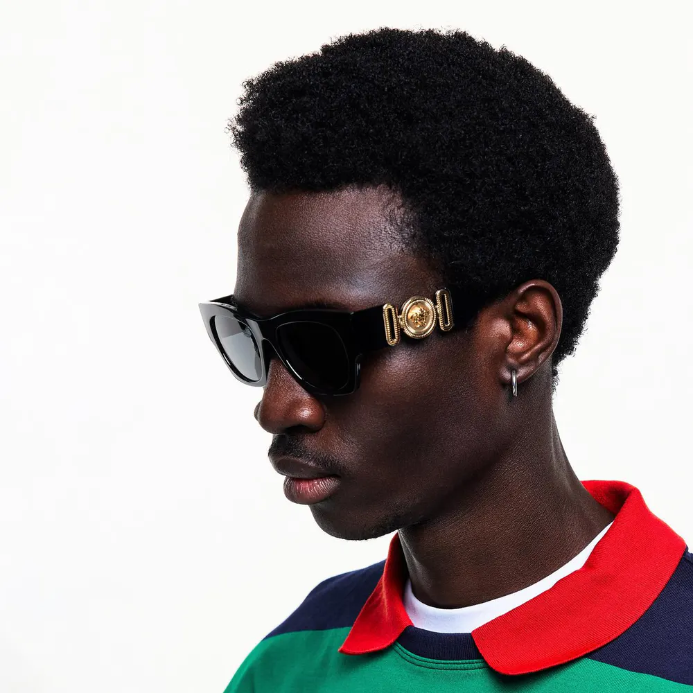 Versace Men's 0VE4479U Wayfarer Sunglasses in Gold/Black, additional product view 3