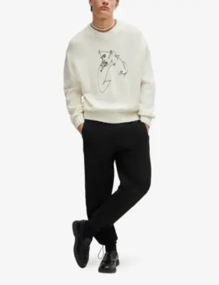 HUGO Face-motif relaxed-fit wool-blend jumper detail 2
