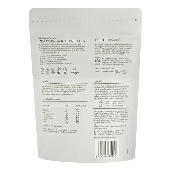 Form Nutrition Performance Protein Chocolate Peanut 520g detail 2