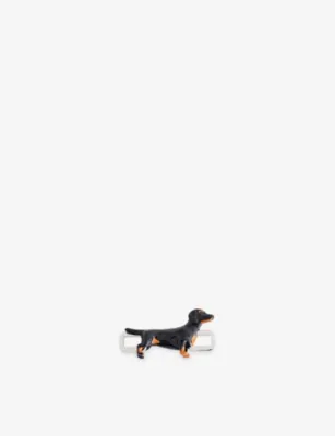 POUBEL Dachshund Rhodium-Plated Sterling-Silver Enamelled Charm
