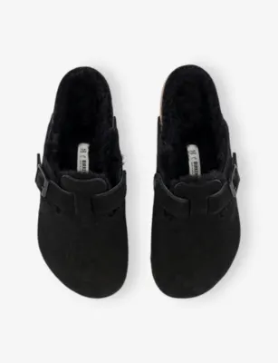 BIRKENSTOCK Boston logo-embossed shearling-lined suede clogs - EUR 43 / 9 UK MEN in BLACK, additional product view 2