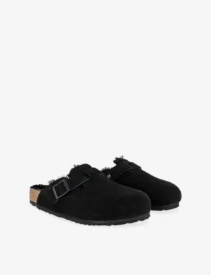 BIRKENSTOCK Boston logo-embossed shearling-lined suede clogs - EUR 43 / 9 UK MEN in BLACK, additional product view 3