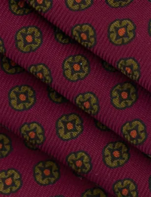 DRAKES Square Flowers Silk Tie in MAGENTA, additional product view 2