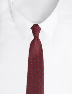 DRAKES Square Flowers Silk Tie in MAGENTA, additional product view 3