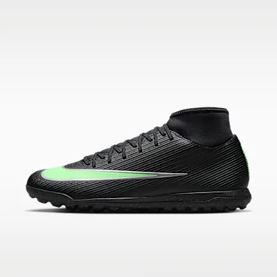 Nike Mercurial Superfly 11 Club Turf High-Top Football Shoes - Black/Black/Illusion Green