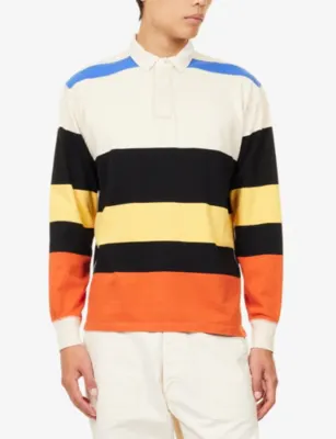 DRAKES Flamé Striped Cotton Rugby Shirt detail 3