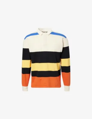 DRAKES Flamé Striped Cotton Rugby Shirt