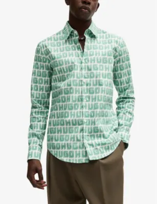HUGO Logo-print slim-fit cotton shirt detail 3