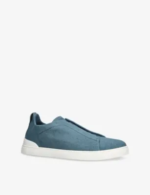 ZEGNA Triple Stitch Woven Low-Top Trainers - EUR 46 / 12 UK MEN in BLUE, additional product view 3