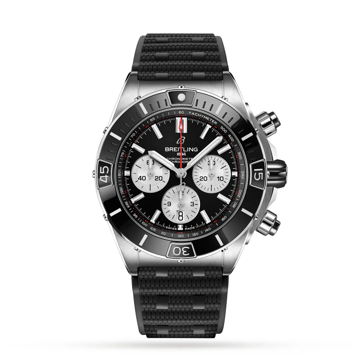 Breitling Super Chronomat B01 44 Stainless Steel Rubber Strap Watch