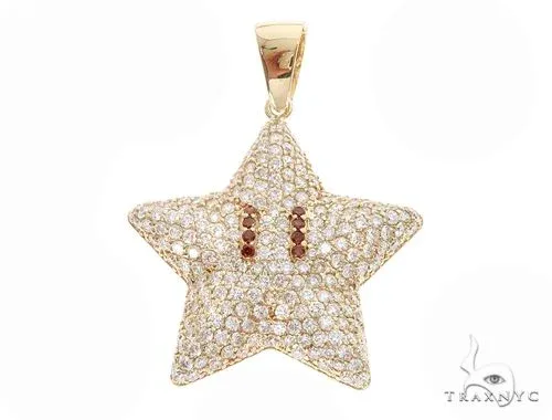 RINA - For Him CUSTOM Prong Diamond Mario Star Pendant 64920 in Yellow Gold – Pendant